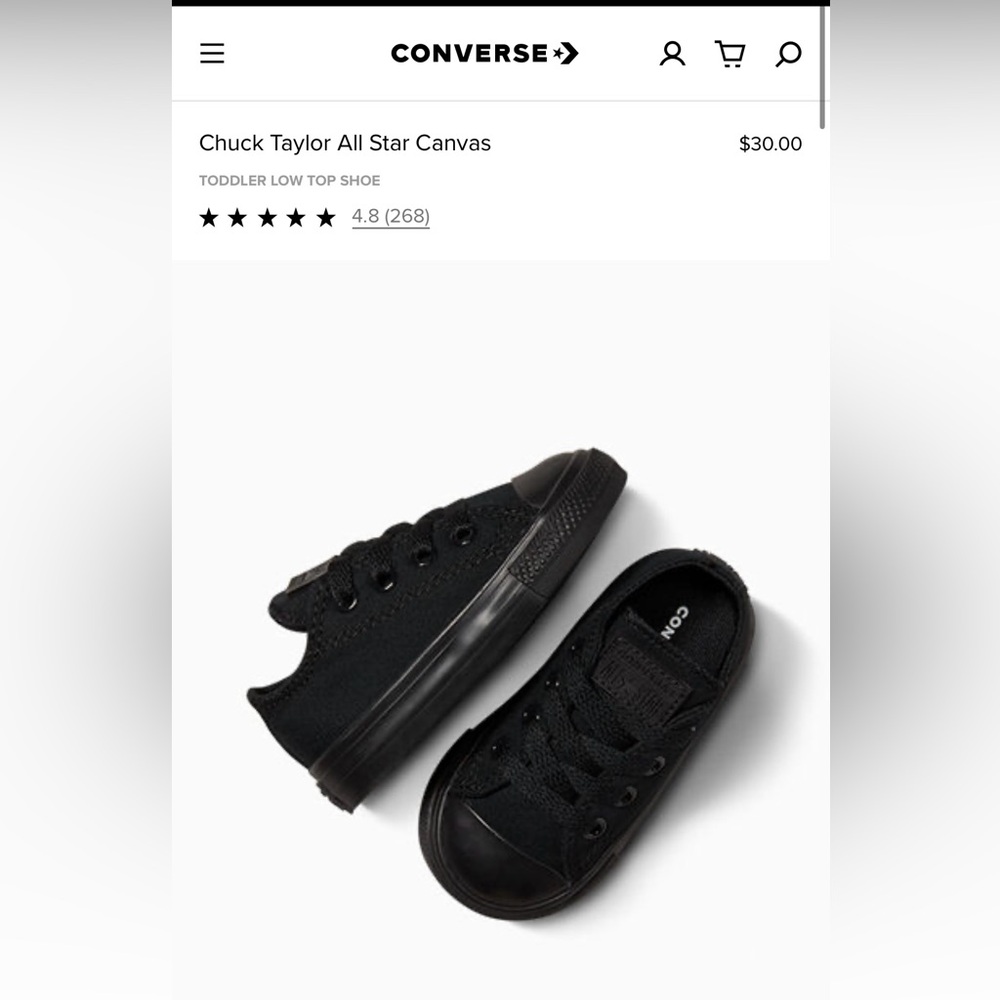 Converse Chuck Taylor All Star Kids Black Shoes size 2